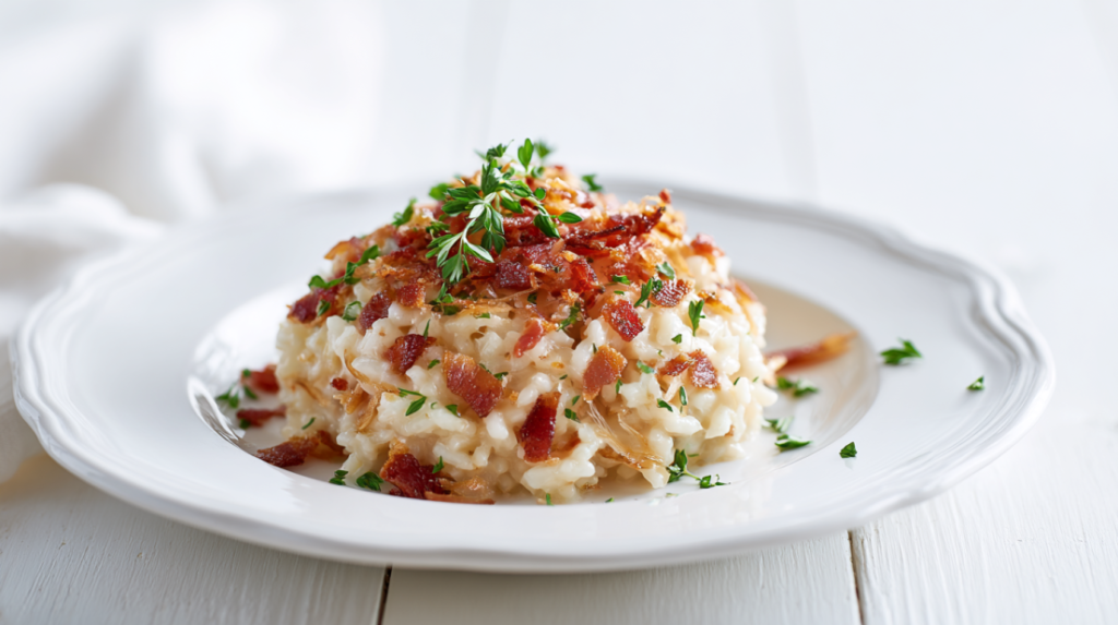 Caramelized Onion, Bacon, and Parmesan Risotto