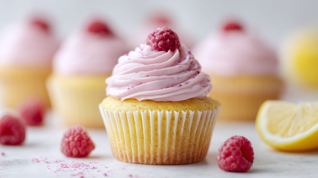 Lemon Cupcakes with Raspberry Buttercream Frosting