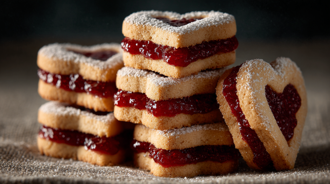 Linzer Strawberry Heart Cookies