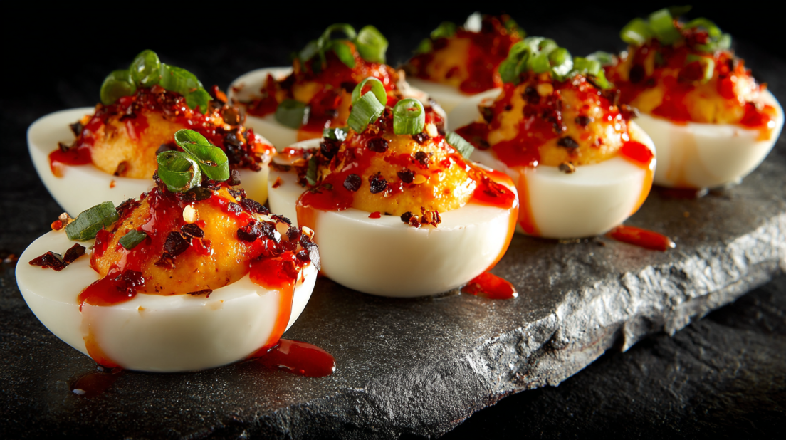 Spicy Chili Garlic Deviled Eggs