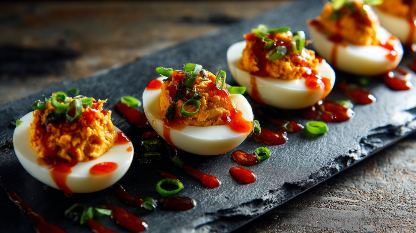 Spicy Chili Garlic Deviled Eggs