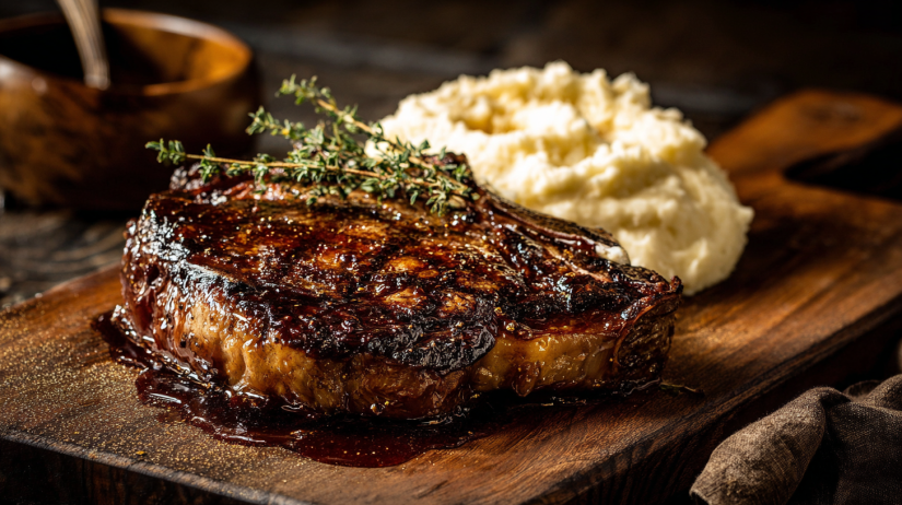 Whiskey Steak with Garlic Mashed Potatoes