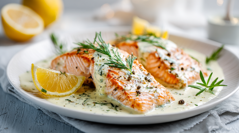 Baked Salmon with Lemon Butter Cream Sauce