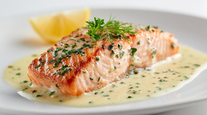 Baked Salmon with Lemon Butter Cream Sauce