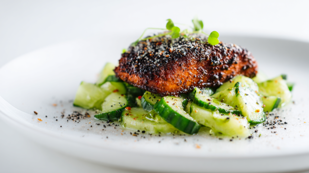 Blackened Miso Salmon with Coconut Cucumber Salad