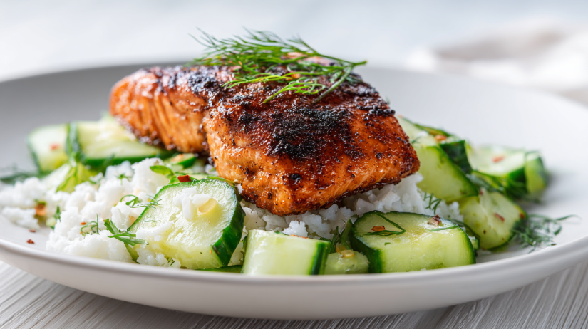 Blackened Miso Salmon with Coconut Cucumber Salad