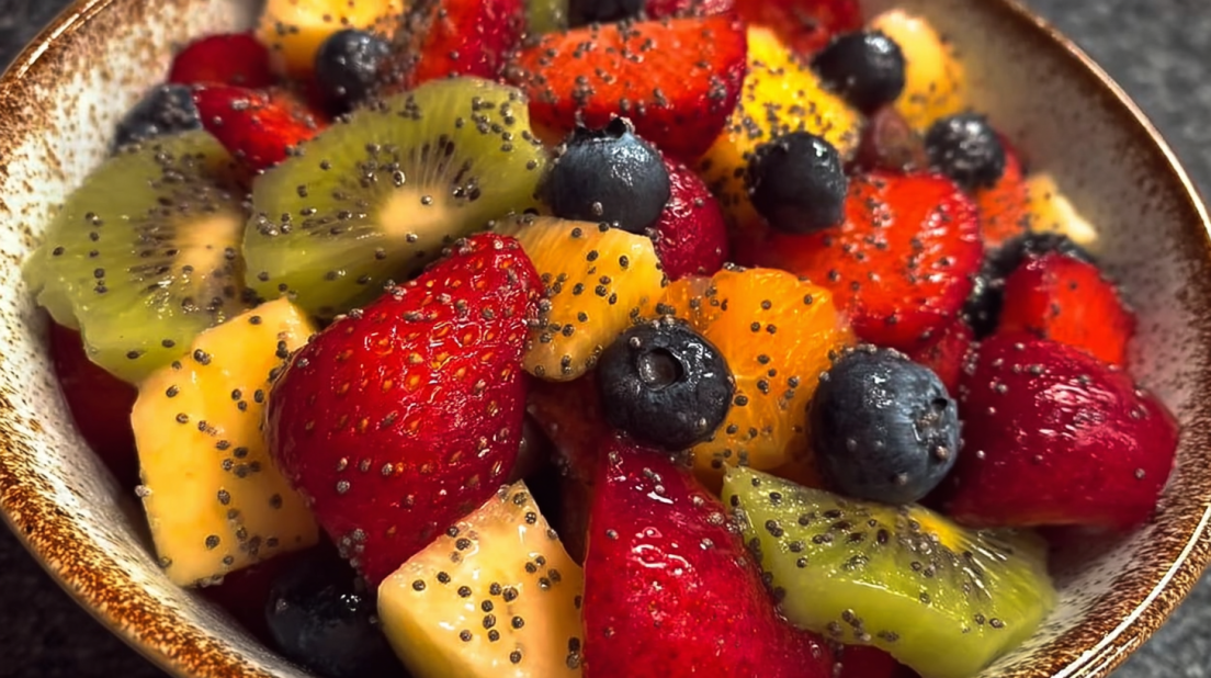 Fresh Fruit Salad with Honey Lime Poppy Seed Dressing