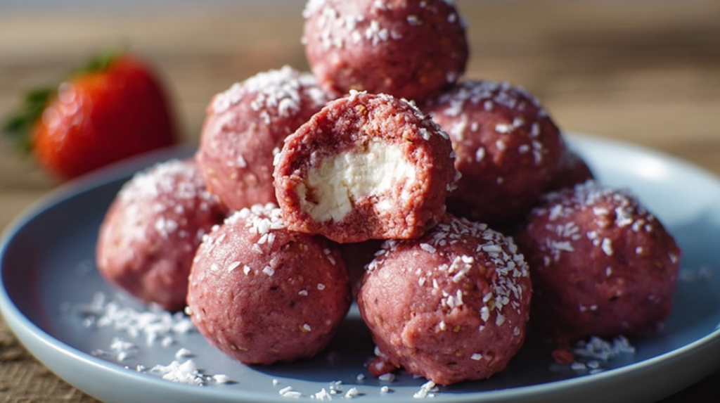 No-Bake Strawberry Cheesecake Protein Balls