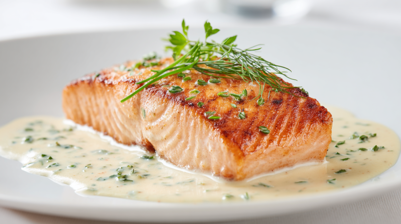Pan Seared Salmon in Parmesan Cream Sauce