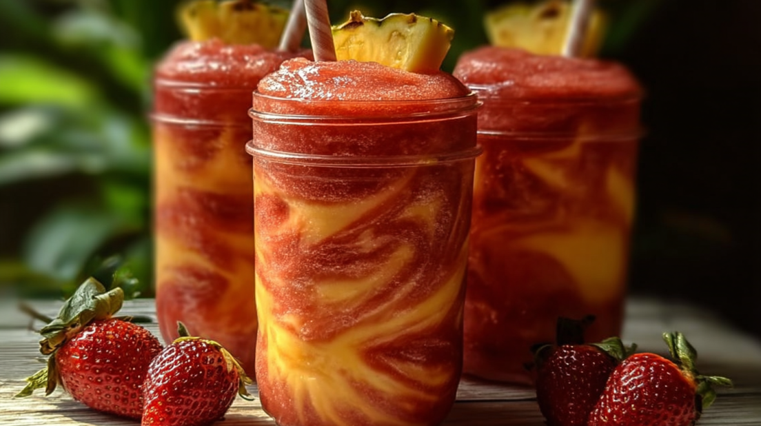 Pineapple Strawberry Swirled Slushies