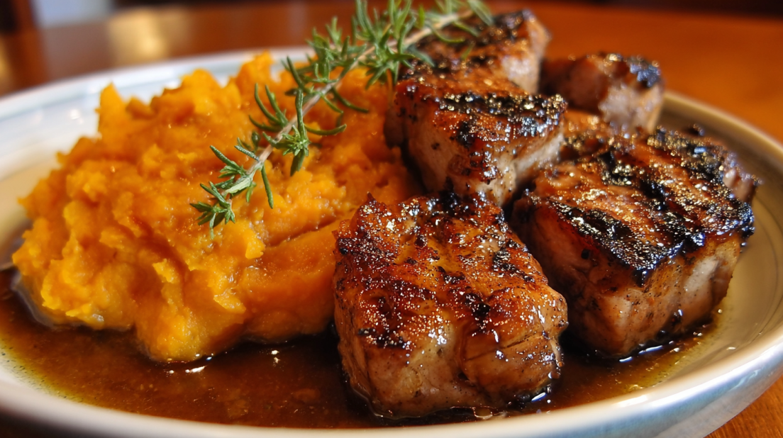 Apple Cider Pork with Mashed Sweet Potatoes