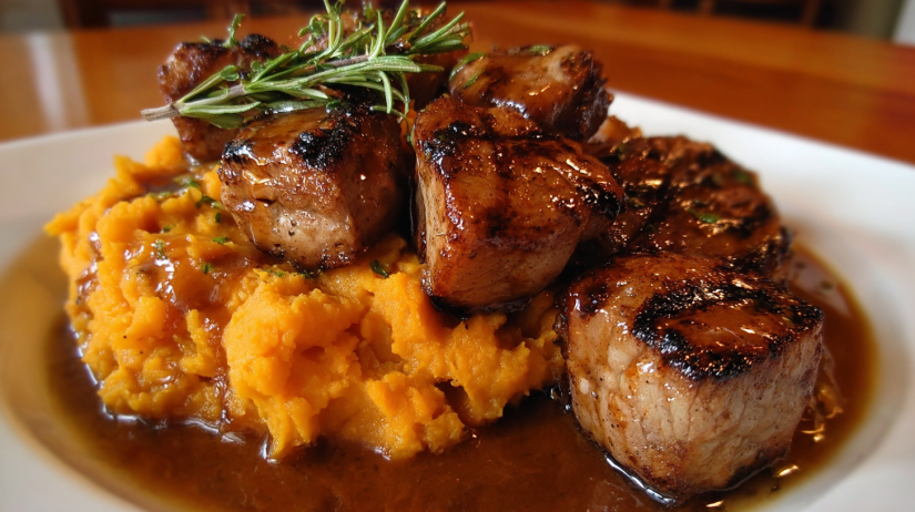 Apple Cider Pork with Mashed Sweet Potatoes