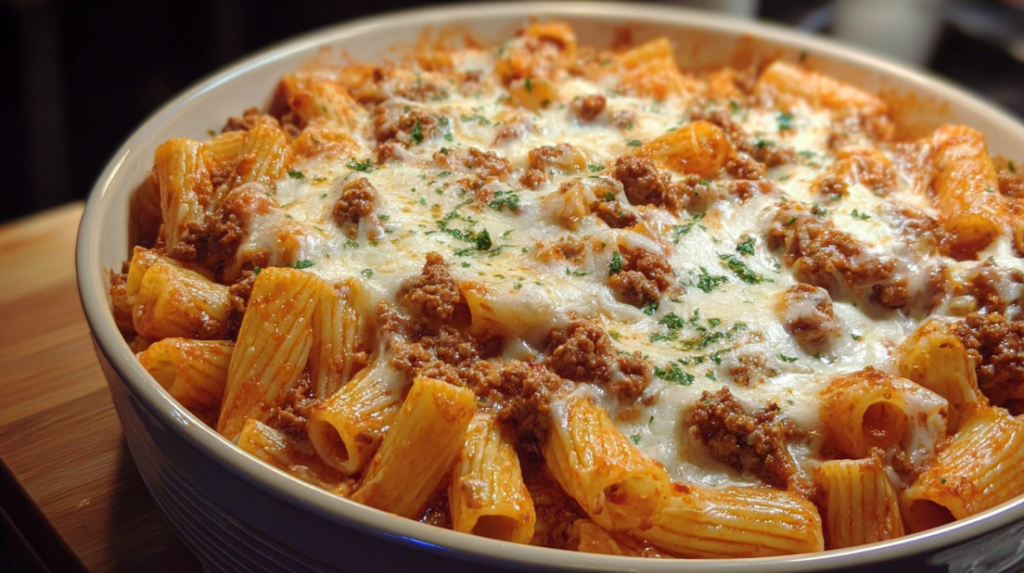 Cheesy Baked Rigatoni with Ground Beef