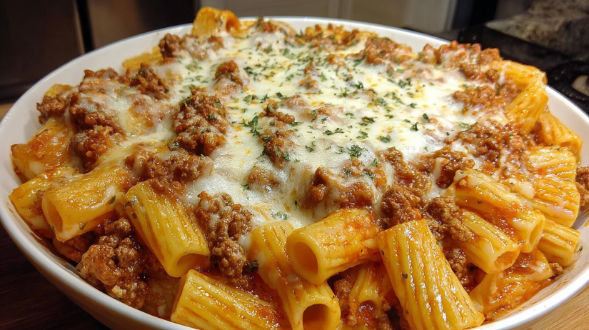 Cheesy Baked Rigatoni with Ground Beef