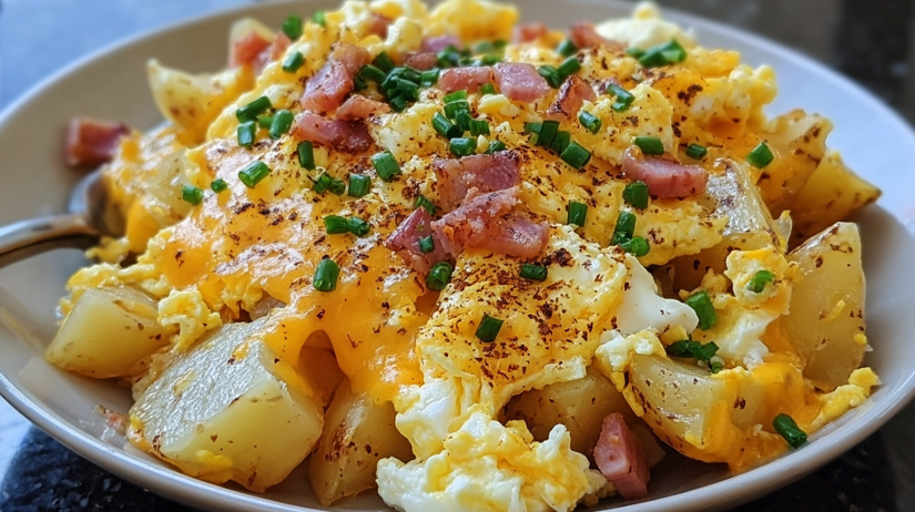 Cheesy Potato Egg Scramble
