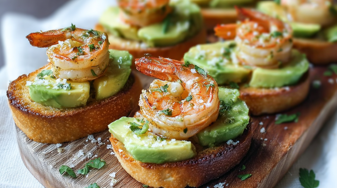 Garlic Shrimp Crostini with Avocado