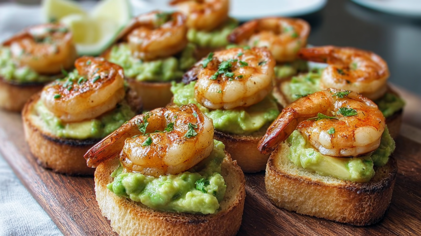 Garlic Shrimp Crostini with Avocado