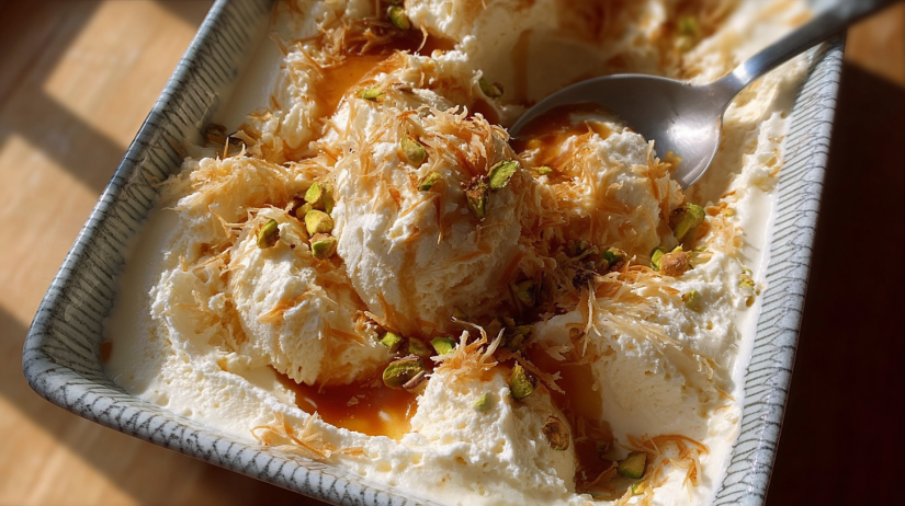Kataifi Ice Cream with Mastiha Syrup