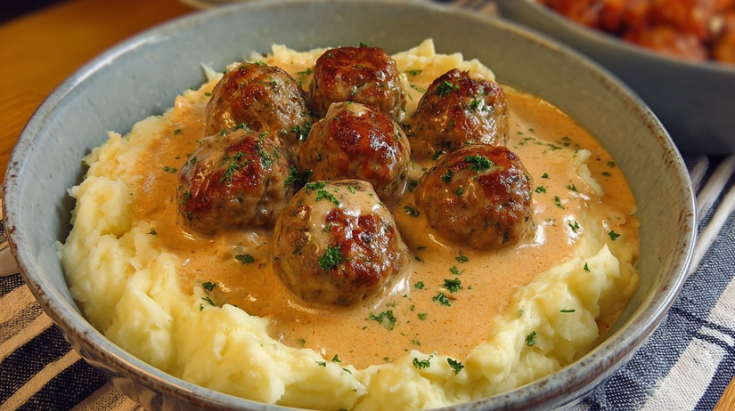 Meatballs in Creamy Sauce with Mashed Potatoes