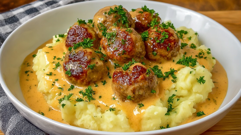 Meatballs in Creamy Sauce with Mashed Potatoes