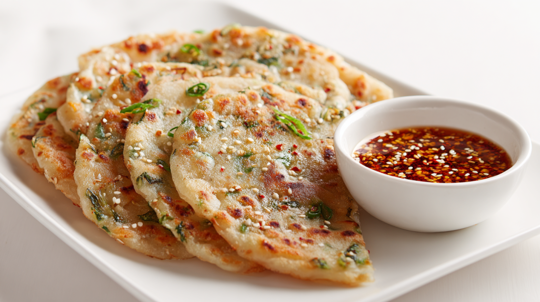 Scallion Pancakes with Chili-Sesame Dipping Sauce