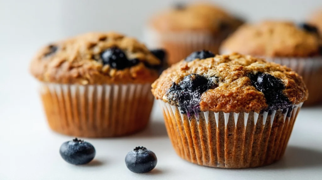 Blueberry oatmeal muffins with juicy blueberries and a soft, golden crumb.