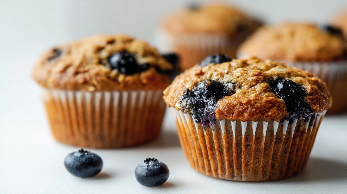 Blueberry oatmeal muffins with juicy blueberries and a soft, golden crumb.