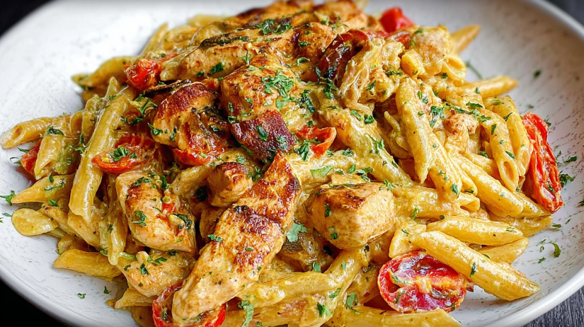 Cajun Chicken Pasta creamy pasta with spicy Cajun-seasoned chicken, bell peppers, and rich sauce served in bowl