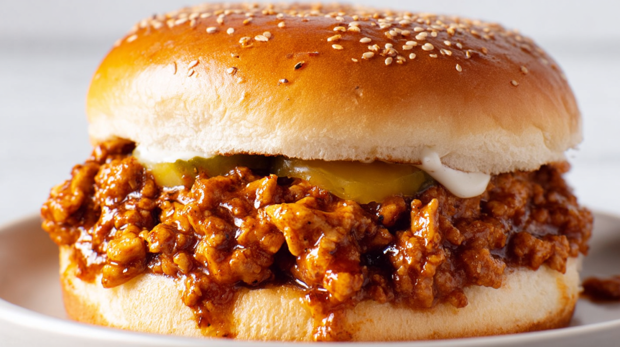 Cajun chicken sloppy joes served on toasted buns with spicy seasoned chicken filling