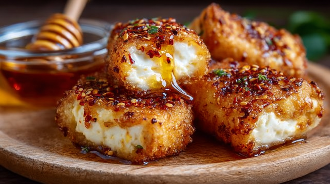 Feta Rolls with Chili Honey crispy pastry rolls filled with creamy feta cheese drizzled with spicy chili honey, golden baked appetizer on white plate