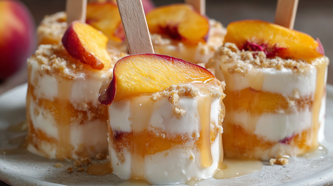 Close-up of Frozen Yogurt Peach Ring Pops made with creamy yogurt and peach ring gummy candies, frozen into colorful bite-sized popsicles with a bright, refreshing summer look.