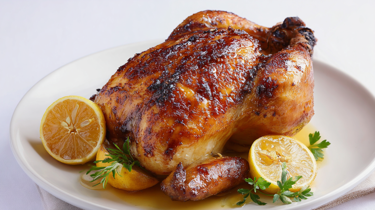 Honey lemon roast chicken glazed with a golden citrus honey sauce and roasted until juicy and tender
