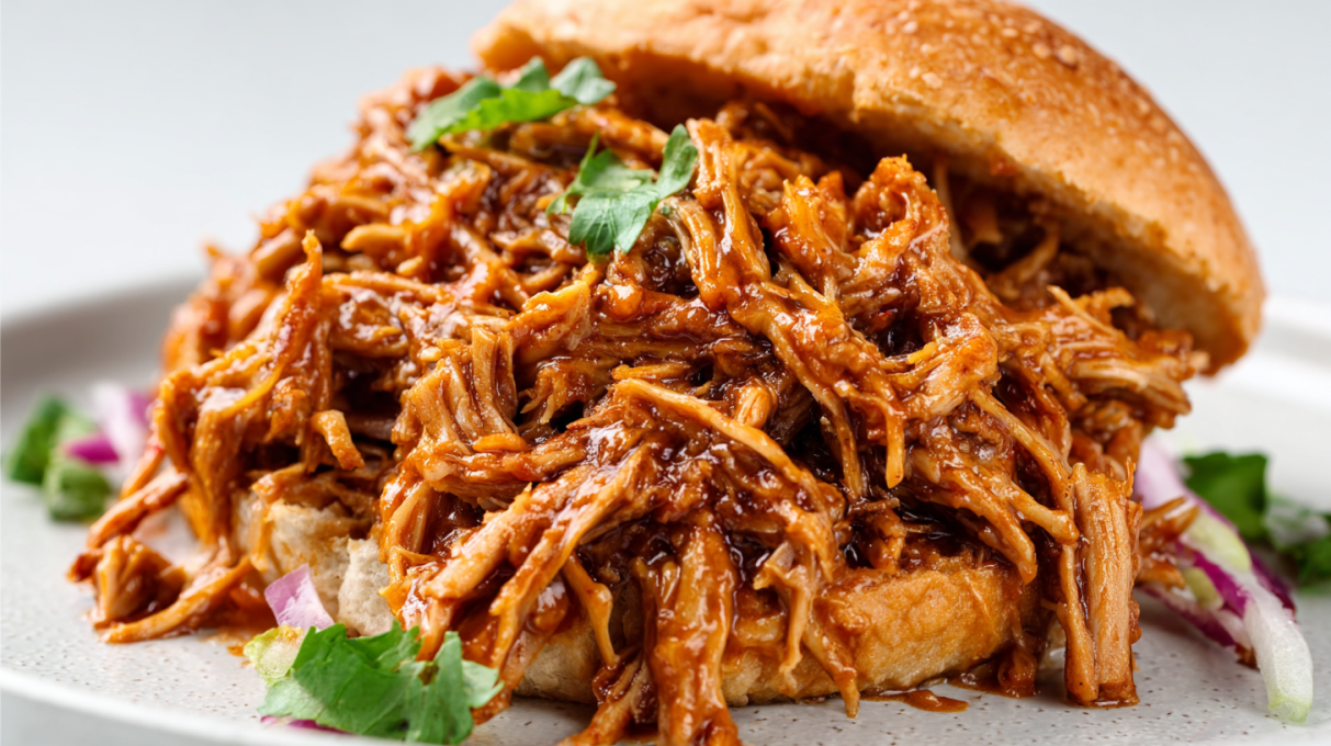 Instant Pot pulled pork with tender shredded pork coated in rich barbecue sauce