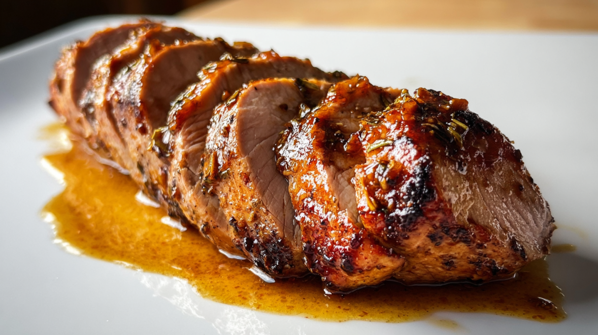 Maple Mustard Pork Tenderloin, juicy roasted pork tenderloin glazed with sweet maple syrup and tangy mustard