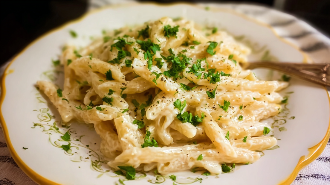 One Pot Creamy Garlic Pasta creamy pasta cooked in one pot with garlic, parmesan cheese, and rich sauce, easy comfort meal in bowl