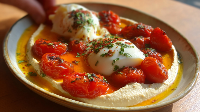 Poached Eggs with Roasted Tomatoes and Hummus RECIPE
