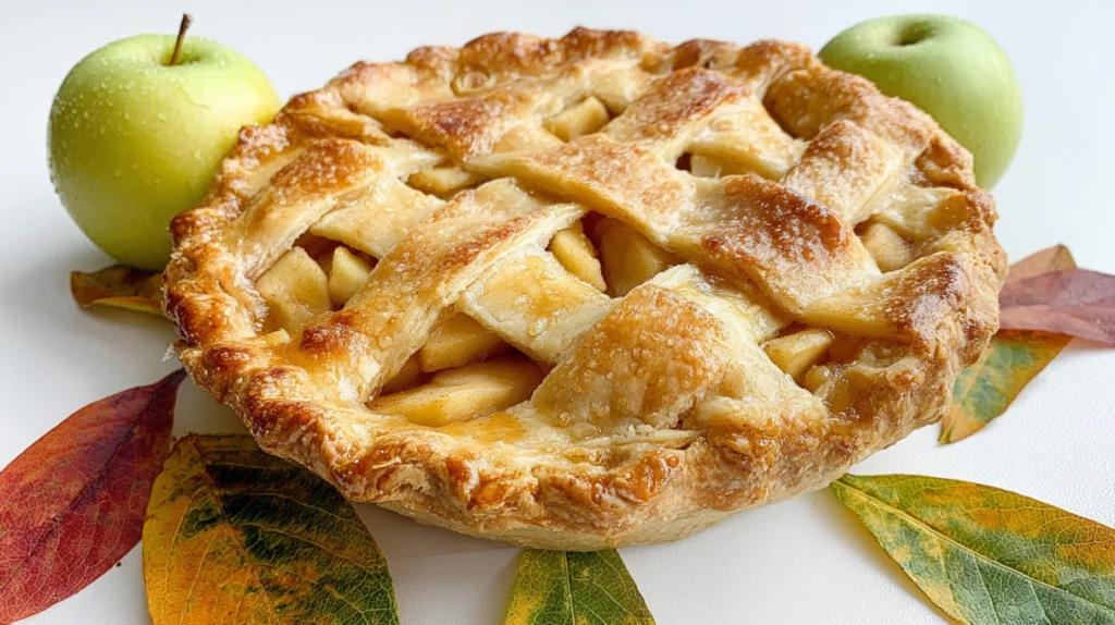Golden sourdough apple pie with flaky crust and spiced apple filling