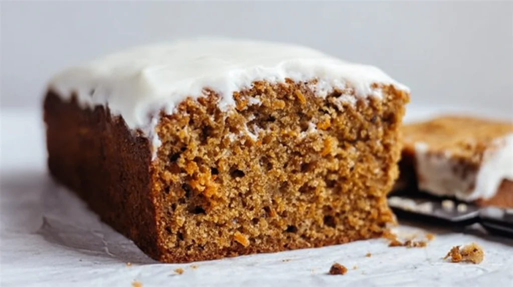 Sourdough carrot cake topped with creamy frosting and chopped walnuts, moist and spiced