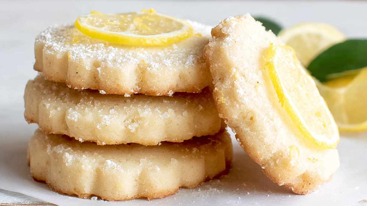 Sourdough lemon shortbread cookies with buttery texture and light lemon glaze