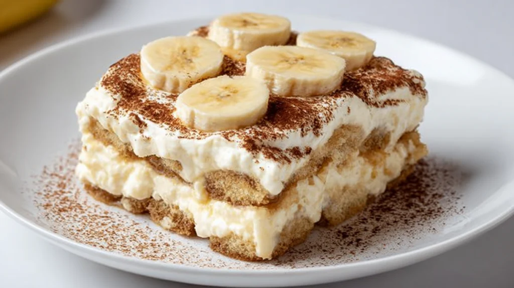 Layered Southern banana pudding tiramisu with creamy mascarpone, vanilla wafers, and fresh banana slices
