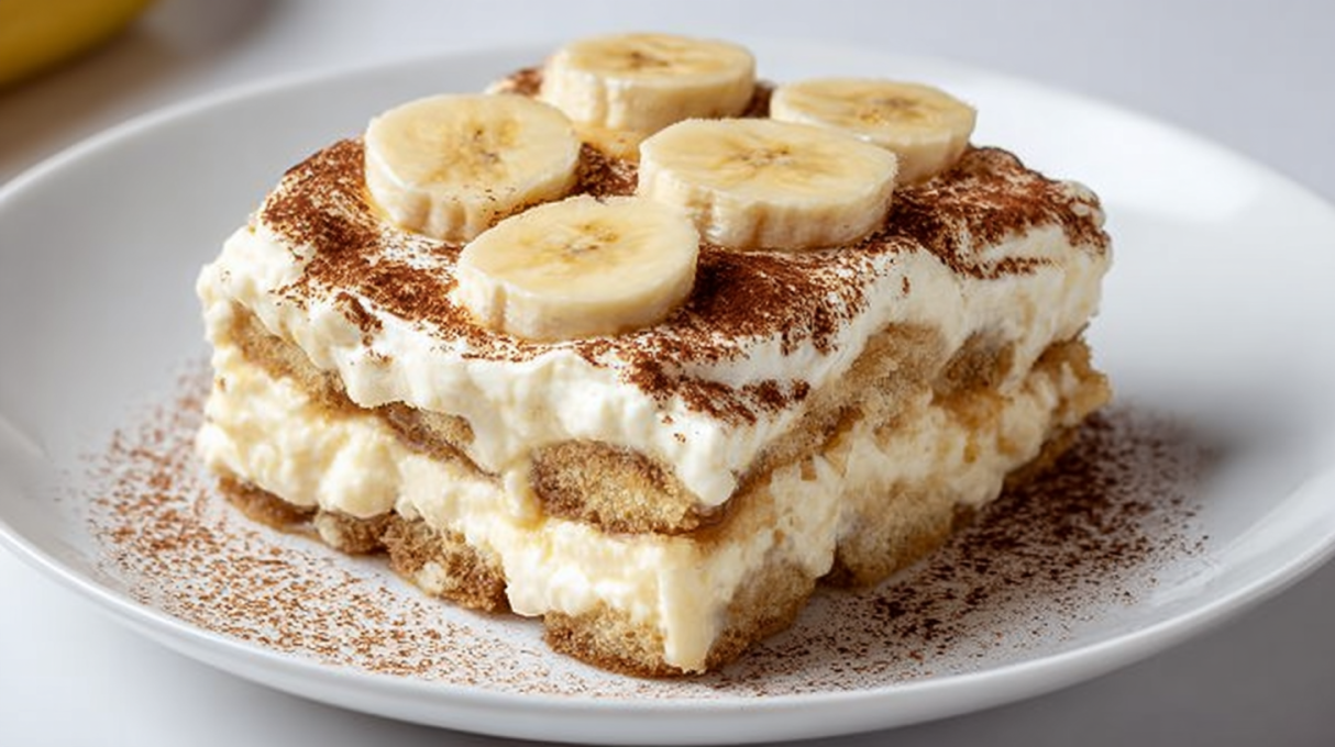 Layered Southern banana pudding tiramisu with creamy mascarpone, vanilla wafers, and fresh banana slices