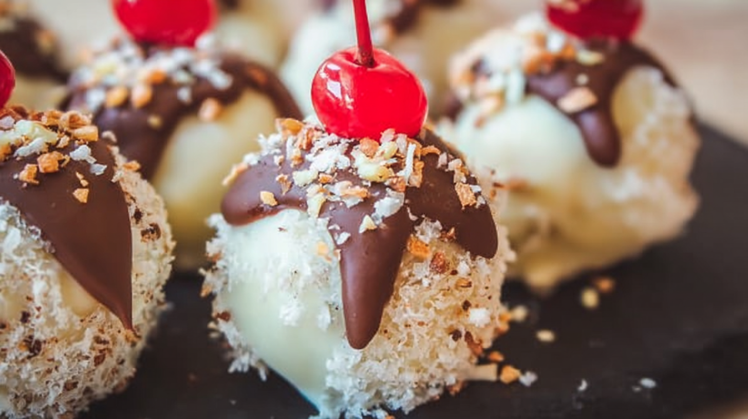 Banana truffles coated in chocolate with a creamy banana center and smooth finish