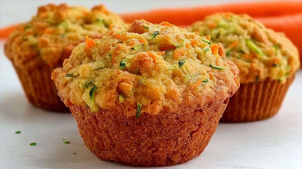 Soft carrot zucchini muffins made with grated carrots and zucchini, baked until moist and golden