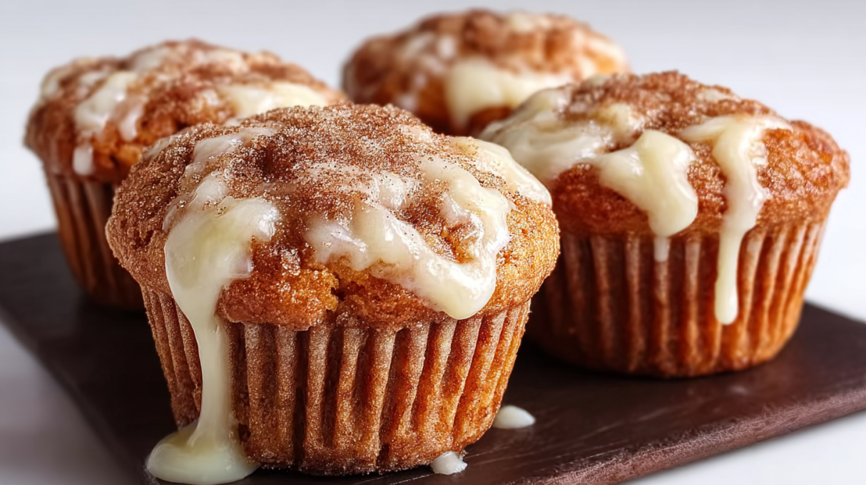 Soft cinnamon cream cheese muffins with a creamy cheesecake center and golden cinnamon topping