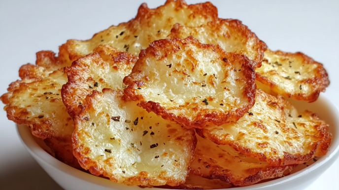 Crispy cottage cheese chips baked until golden and crunchy