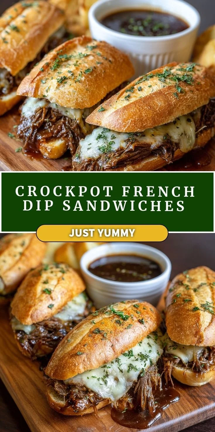 Crockpot French Dip Sandwiches served with au jus for dipping.