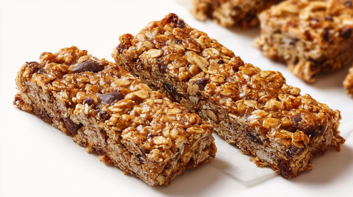 Homemade granola bars made with oats, honey, and nuts, cut into chewy snack bars