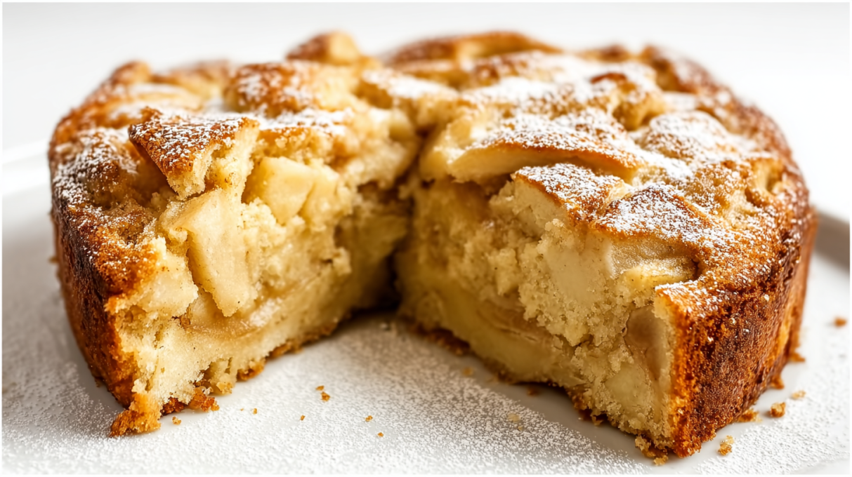Traditional Irish apple cake with tender apples and a golden crumb topping