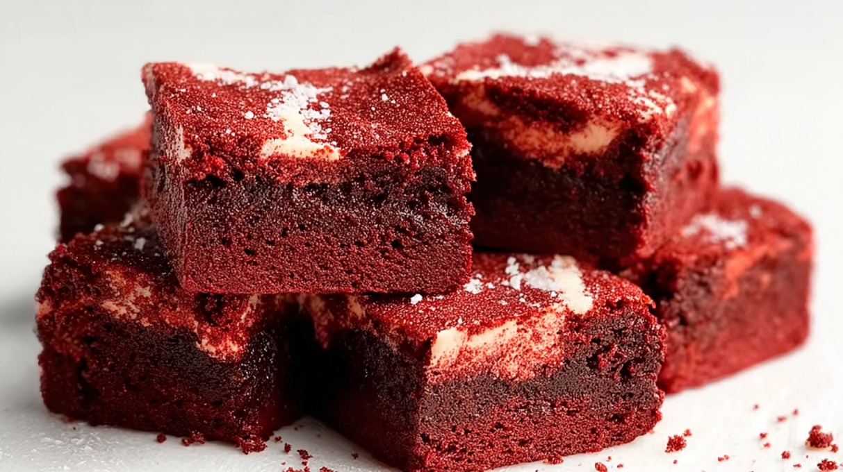 Red velvet brownies with a rich fudgy texture and cream cheese swirl on top