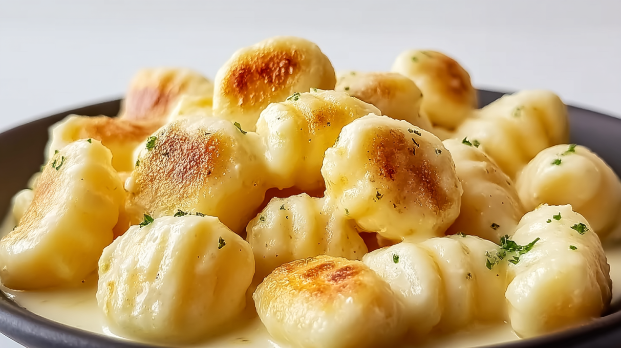 Boursin gnocchi with pillowy gnocchi coated in creamy herb cheese sauce